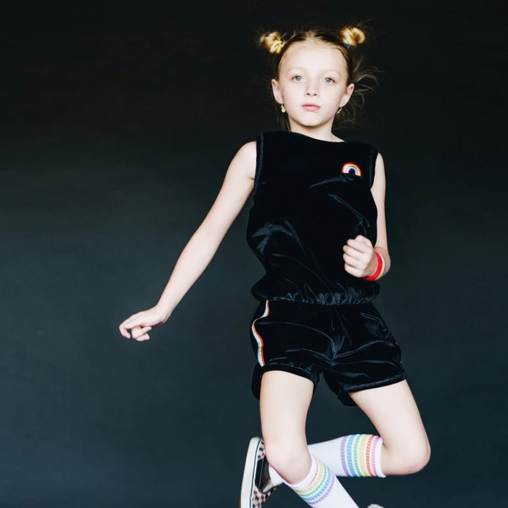 Wee Monster Rainbow Tank Top Velvet Romper